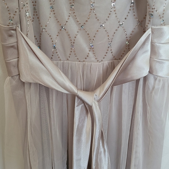 Dress Barn Pink Gold Dress Ribbon, Sequins, Rhinestones, Tulle Size 8 Petite - Picture 8 of 12